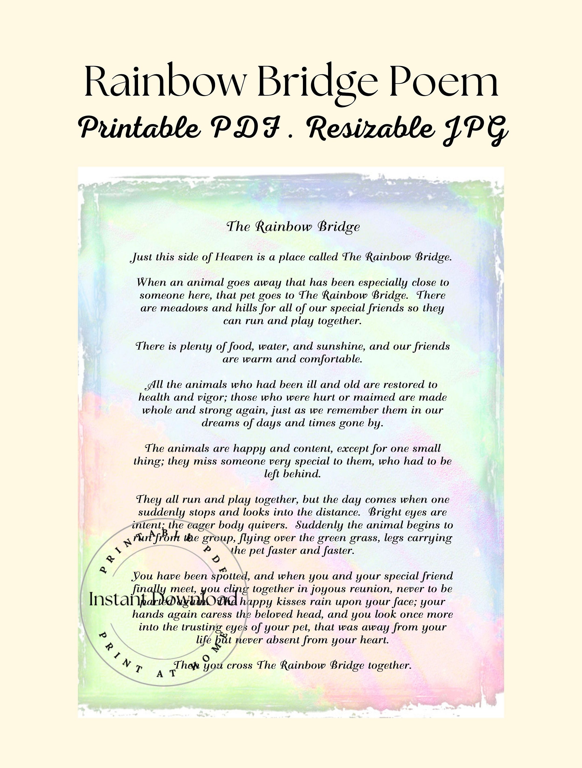 Rainbow Bridge Poem Pet Loss Pet Sympathy Gift Rainbow - Etsy