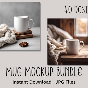 Gezellige mok Mockup-bundel, minimaal 11 oz keramische mok Mock-uppakket, esthetische koffiekop-mockups, JPG-bestanden, Instant Download