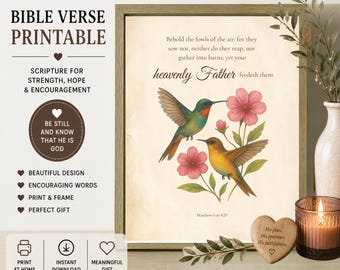 Hummingbird Scripture Christian Art Print, Matthew 6:26 KJV Nature Bible Verse Prntable, Sympathy Gift, Instant Download
