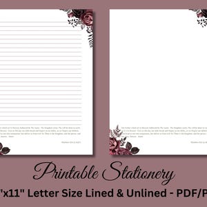 Padre Nuestro, Papel para escribir imprimible, Papelería imprimible, Papelería, Papel para escribir cartas, Juego de escritura, Rosas moradas, Descarga instantánea