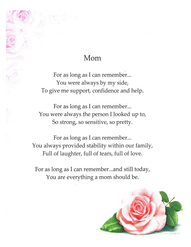 Mom Poem On Pink Rose Print Digital Download Etsy