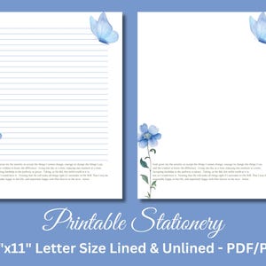 Oración de la serenidad, papel para escribir imprimible, papelería imprimible, papel para escribir cartas, juego de escritura, azul, flor, mariposa, descarga instantánea