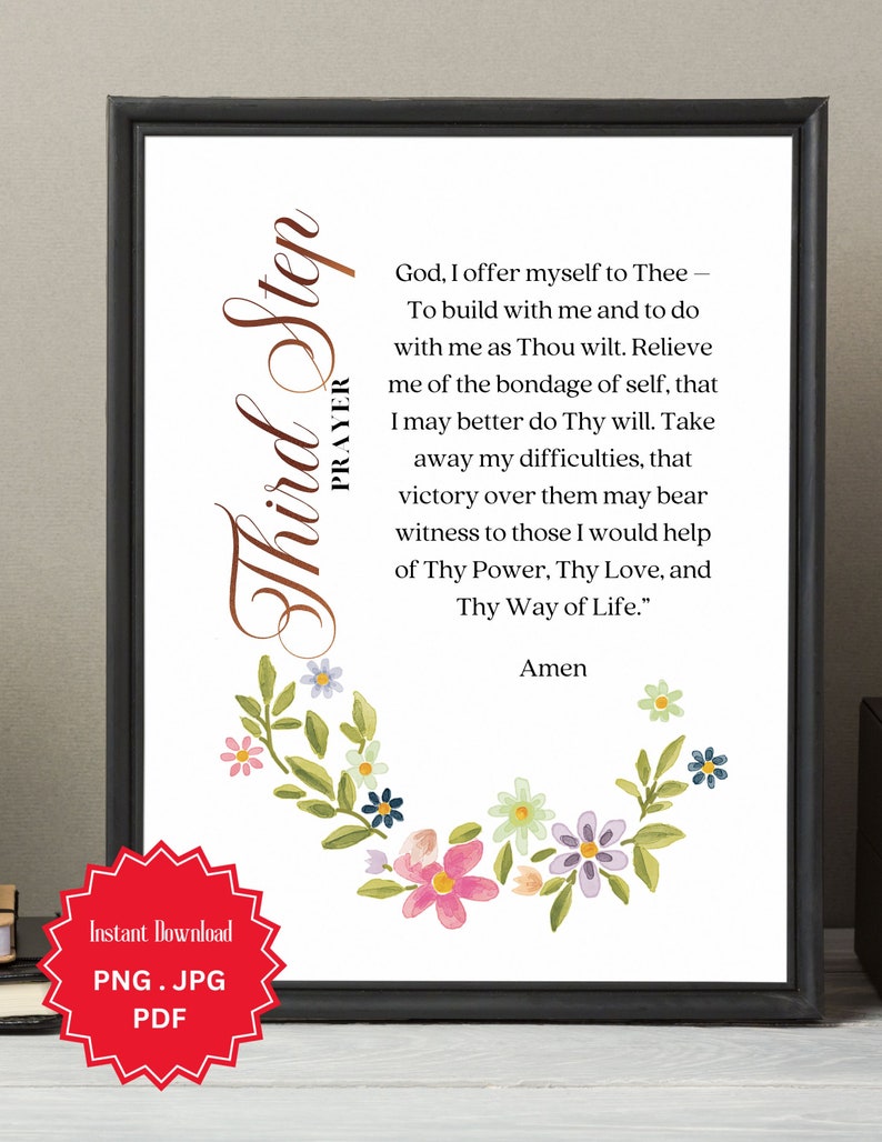 Third Step Prayer, AA Poem, Inspirational Verse, Printable Wall Art