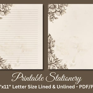 Papel de carta imprimible, papelería para bodas, papel elegante para escribir cartas, juego de escritura para aniversarios, diseño floral botánico, descarga instantánea