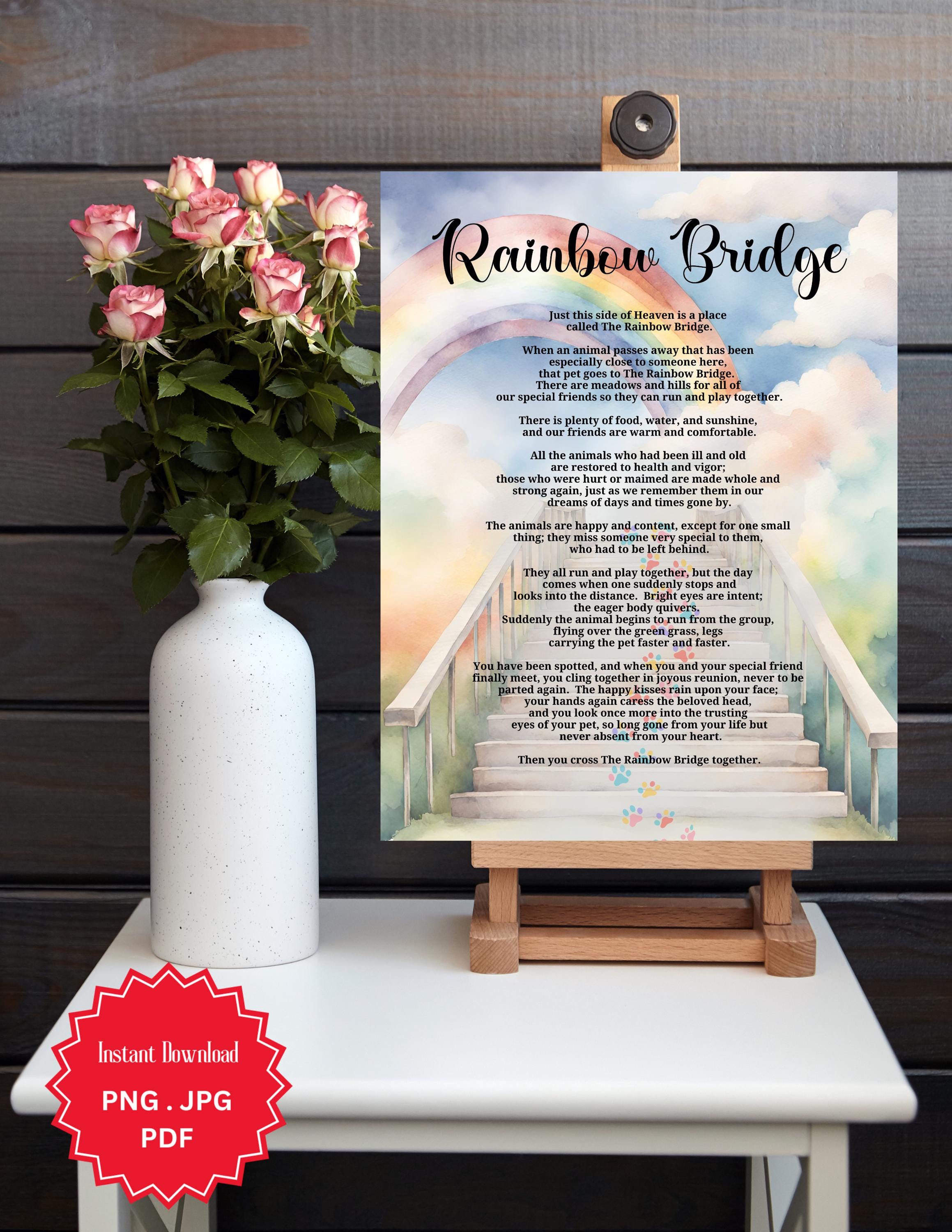 Rainbow Bridge Poem Art Print: Pet Loss Sympathy Gift, Paw Prints ...