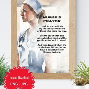 Nurse Prayer, Caregiver Gift, Watercolor Wall Art, Digital Print, Christian Gift, Digital Download