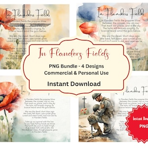 In Flanders Fields, png Bundle, Poem, Lest We Forget, Remembrance Day, Veterans Day, Digital Art Print, Instant Download, Watercolor