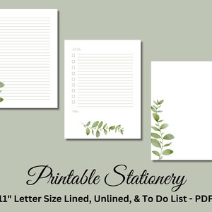 Papel de carta para impressão, papelaria para impressão, lista de tarefas, papel de carta botânica, conjunto de escrita, folha verde, download instantâneo