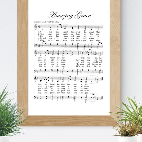 Amazing Grace, Hymnal, Gospel Music, Music Sheet Printable, Christian Gift, Minimalist Design, Minimal Print, Digital Download