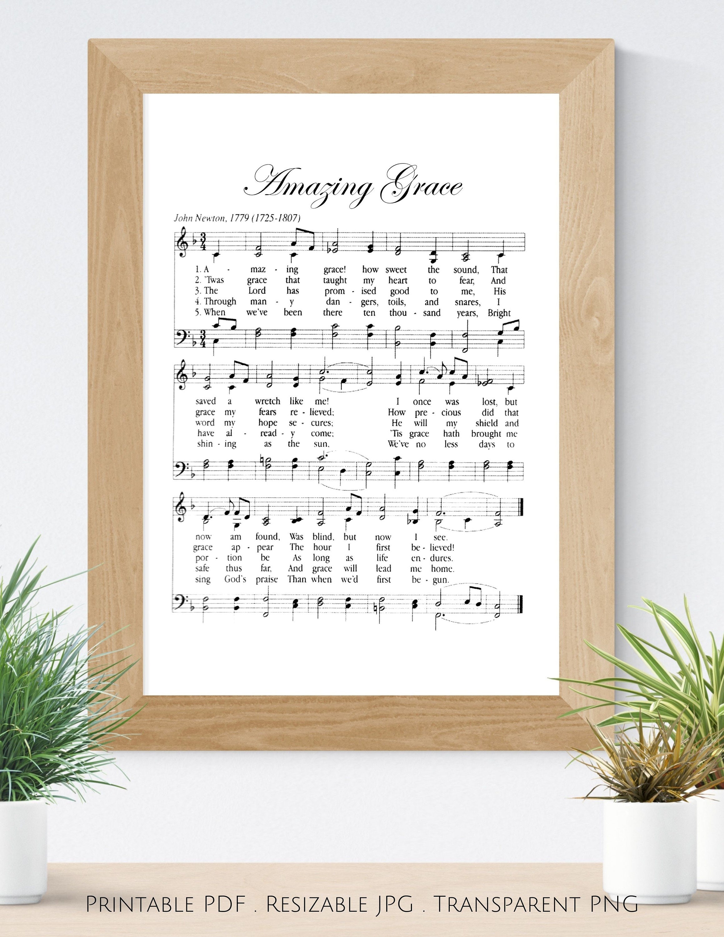 Amazing Grace, Hymnal, Gospel Music, Music Sheet Printable, Christian Gift, Minimalist Design, Minimal Print, Digital Download