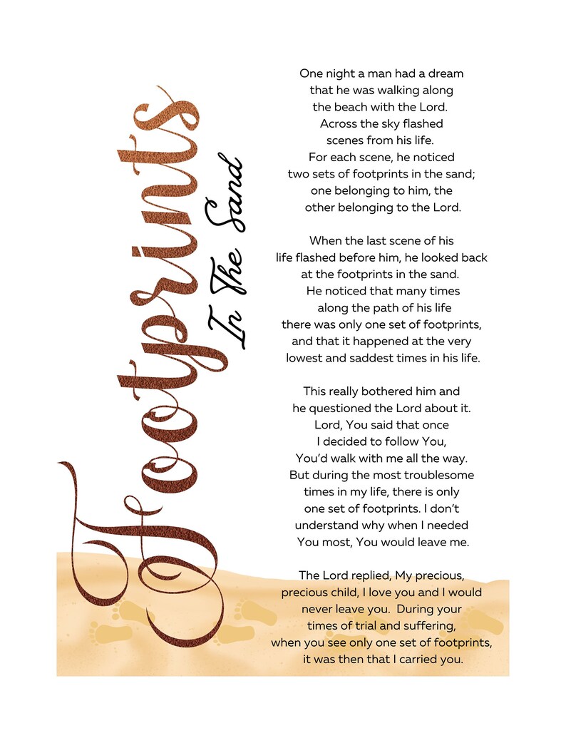 Footprints in the Sand, Christian Wall Art, Footprints in Sand