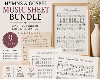 Hymn Sheet Music Bundle, Amazing Grace, How Great Thou Art, It Is Well, Christian Funeral Sympathy Gift Printable