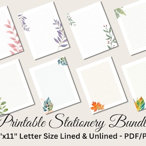 Druckbares Briefpapier, Druckbares Briefpapier, Botanisches Briefpapier, Blatt-Schreibpapier, sofortiger Download, Bündel 8 Designs