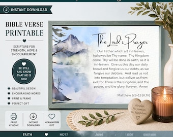 The Lord's Prayer Print, Our Father Bible Verse Wall Art, Christian Sympathy Gift, Mountain Printable