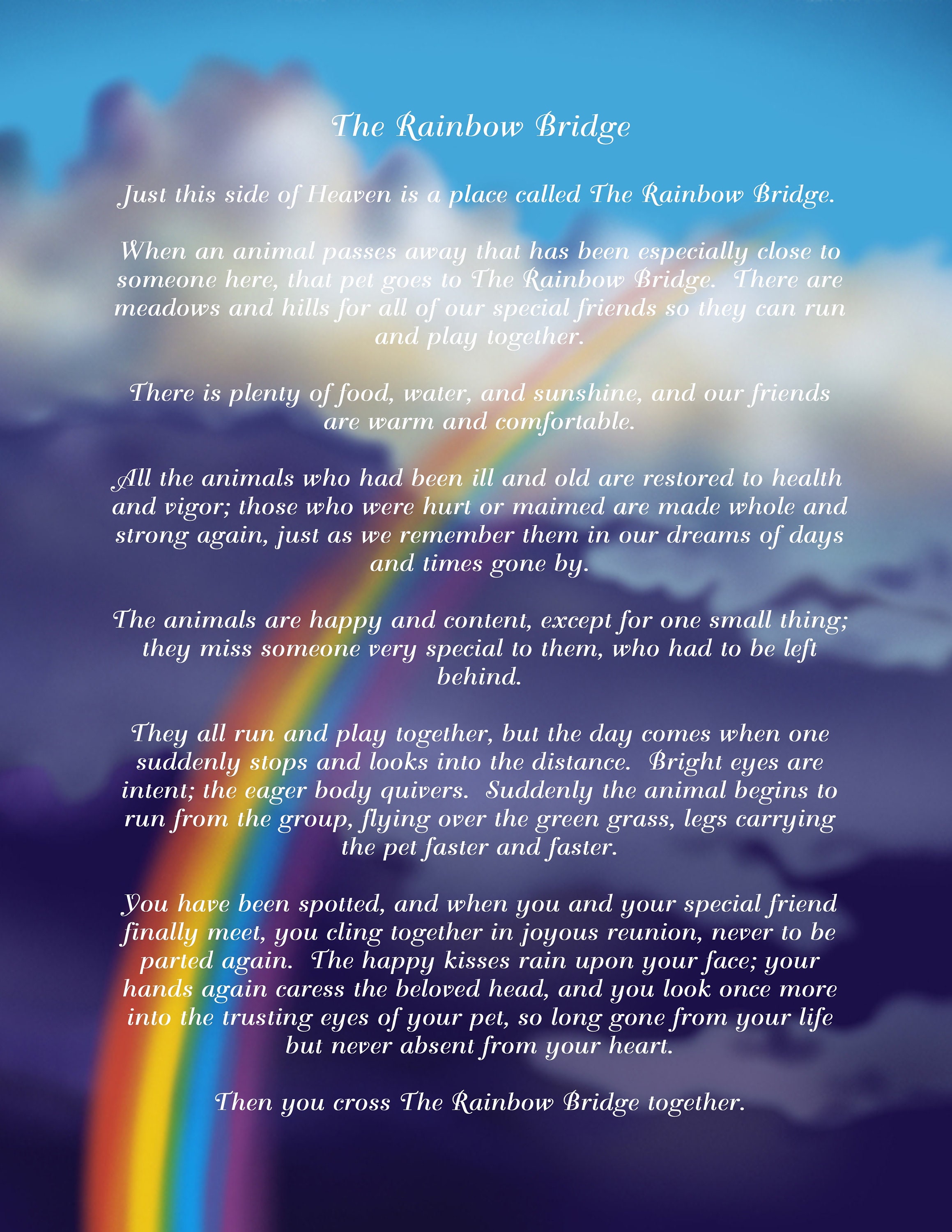 Rainbow Bridge Poem On Clouds Art Print Digital Download Pet Etsy Canada