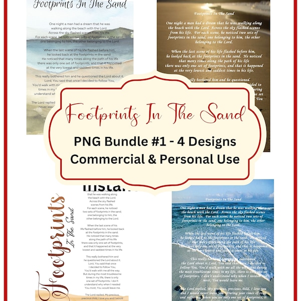 Footprints In The Sand, Poem, Christian Gift, Sublimation Designs, Commercial Use, Instant Digital Download PNG Bundle