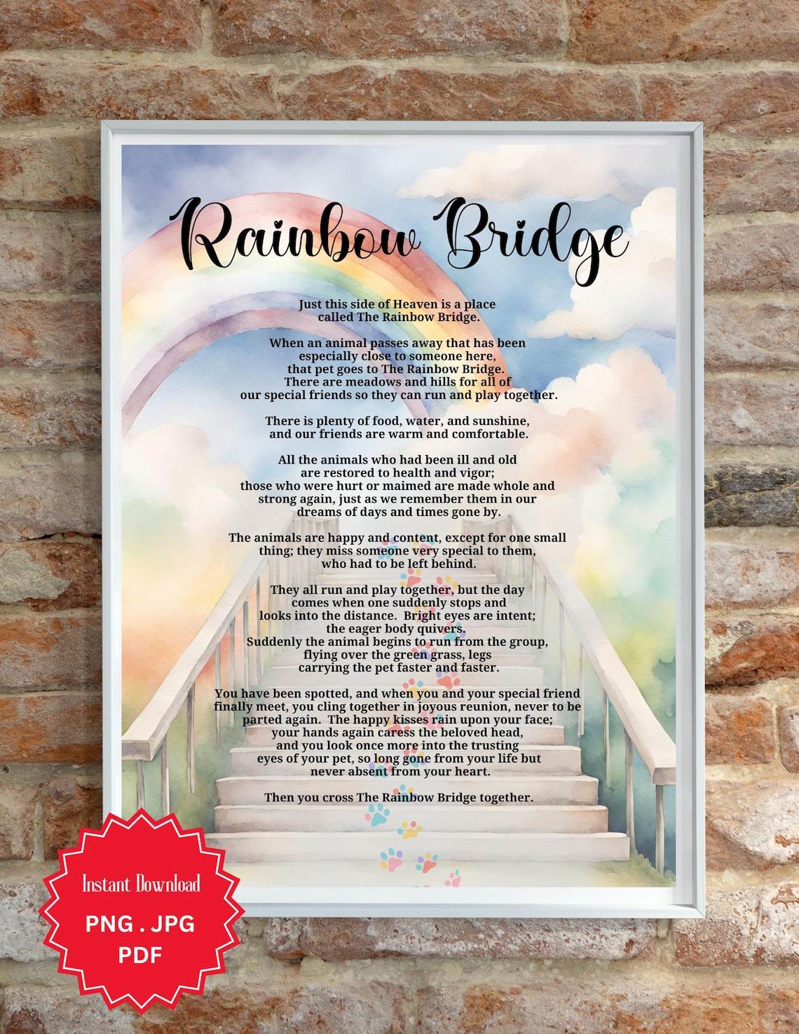 Rainbow Bridge Poem Art Print: Pet Loss Sympathy Gift, Paw Prints ...