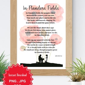 In Flanders Fields, Poem, Lest We Forget, Remembrance Day, Veterans Day, Poppies, Soldier, Instant Download