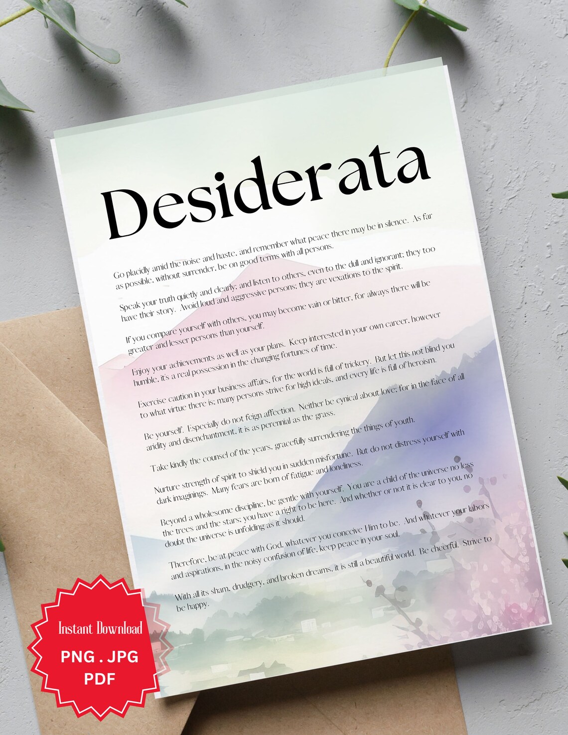 Desiderata Printable PDF Poem PNG Watercolor Mountain - Etsy Canada
