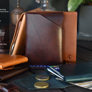 GrainWallet Münzen. Minimalistische Geldbörse. Kartenhalter, Münzbeutel, Schlüsselschlitz, schlank, Weihnachtsgeschenk, freie Personalisierung Bild 1