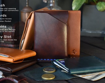 GrainWallet-munten. Minimalistische portemonnee. Kaarthouder, muntzakje, sleutelgleuf, slank, kerstcadeau, gratis personalisatie