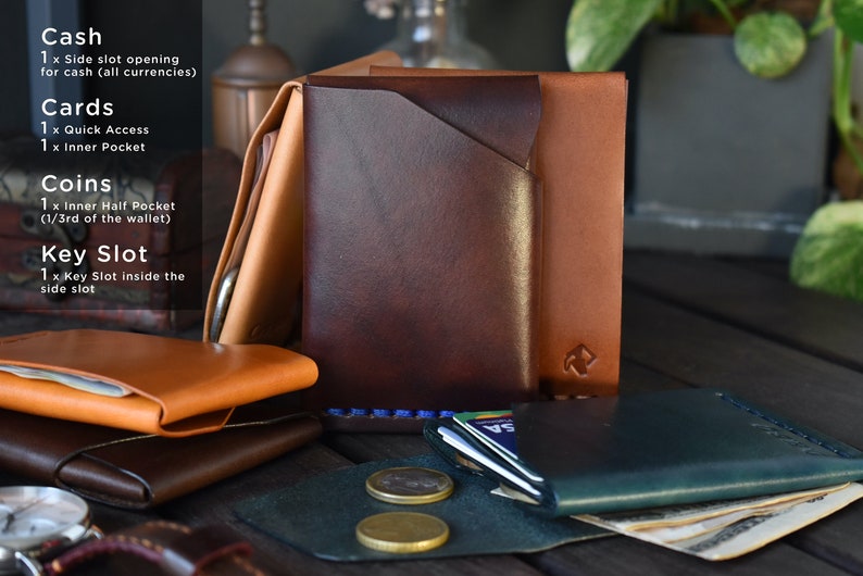 GrainWallet Münzen. Minimalistische Geldbörse. Kartenhalter, Münzbeutel, Schlüsselschlitz, schlank, Weihnachtsgeschenk, freie Personalisierung Bild 1