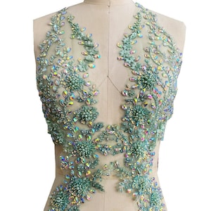 Luxurious Handmade Rhinestone Diamond Collar Lace Applique for Bridal Dress ,Flashing Lace Patch Prom Dress Accessories