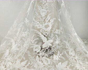 Royal BlueGold Multi-Colored Lace Fabric Embroidered on Mesh Free Bird Lace for Dress Gown Prom Dress Costume Lace DIY Materials Supply