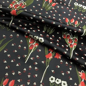 Tissu noir de vêtements de brocart floral de 0.5m, tissu de satin, modèle doux de fleur pour la robe, jupe, manteau Largeur 160cm image 5