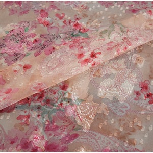 Pink  Printing Floral Silk Chiffon  Fabric Smooth High Quality Romantic Flower Fabric For Dress Shirt Skirt Nightgown Fabric Width 145cm