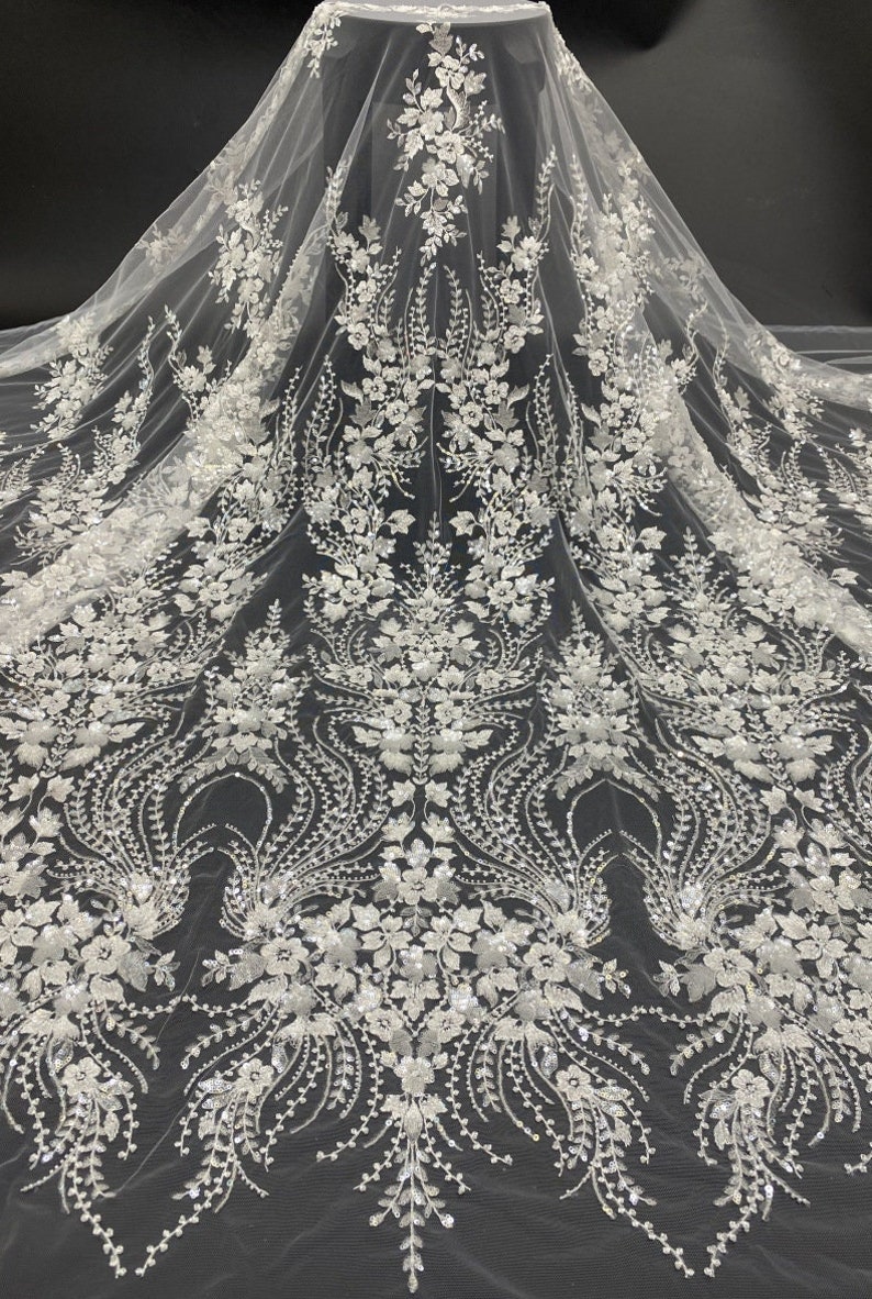 1 Yard Beaded Embroidered Flower Lace Fabric for Wedding Etsy