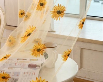1 yard Yarn Floral Lace Fabric,Multicolored Curtain Village Sunflower Tulle Fabric Height 106"
