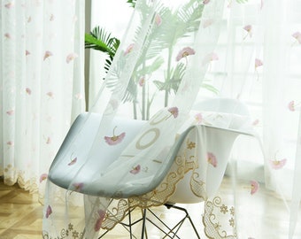 White Yarn Floral Embroidery Lace Fabric,Curtain Dandelion Flower Tulle Fabric Height 106"
