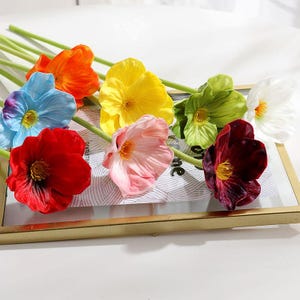 10 Pieces PU Simulated Poppy Flowers, Colorful Small Fake Flower, Home Flower Arrangement Flower Bouquet