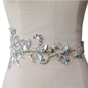 Multicolor Luxurious Handmade Rhinestone Diamond Belt Lace Applique for Bridal Dress ,Lace Patch Prom Dress Accessories