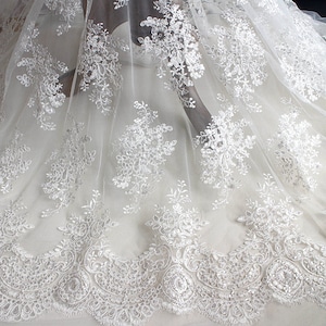 Flower Embroidery Lace Fabric for Wedding Dress,White Black Bridal Veil Floral Tulle Fabric