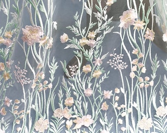 Colorful  Luxurious Solid Floral Embroidery Lace Fabric for Dress,Bridal Dress Flower Yarn Material