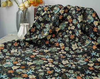 Relief Floral Brocade Fabric Vintage Jacquard Flower Fabric for Clothes Dress (Wide 55")
