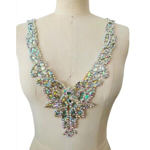 Rhinestone Beaded Chest Neck Lace Patch,Evening Dress Bright Diamond Applique