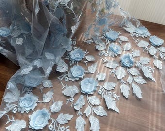 Tela de encaje floral bordado sólido de 1 yarda, material de tul con cuentas para vestido de novia, disfraz de actuación