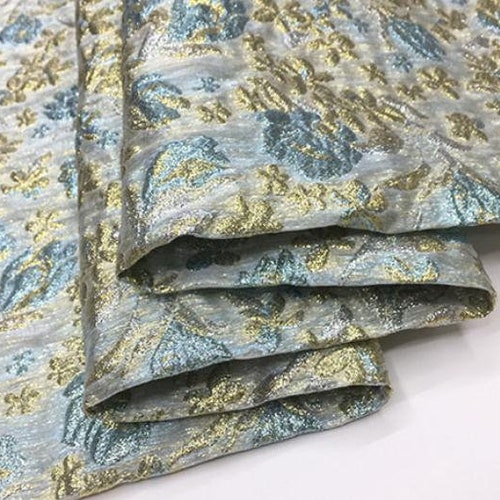 High Grade Blue Luxurious Gold Line Floral Brocade Clothing Etsy