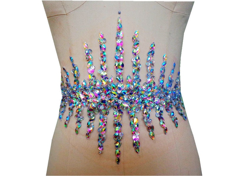 Luxuriöser, mit Strass applizierter, perlenbesetzter Gürtelapplikations-Patch, Hochzeitsbrautkleid, leuchtende Diamantapplikation Bild 2