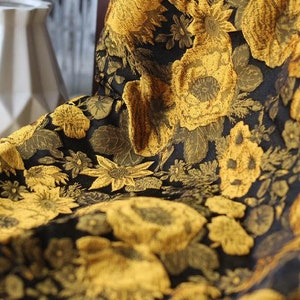 1 Yard Hochwertiger Blumen Brokat Kleidung Stoff, Vintage Gelb Solid Relief Stoff für Kleid, Anzug, Cheongsam. Dekorationsstoff