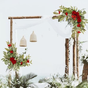 2 Pieces Set Welcome Sign Flower Decoration ,Red Rose Wedding Sign Artificial Flower,Country Wedding Arrangement