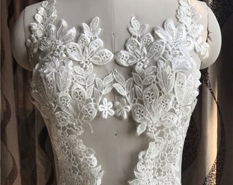 Floral Embroidery Lace Patch,Wedding Bridal Dress Lace Applique 20cm x41cm(2 pcs)