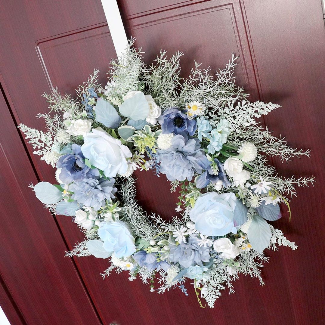 20 Inch Artificial Blue Rose Wreath, Front Door Wreath,shop Door