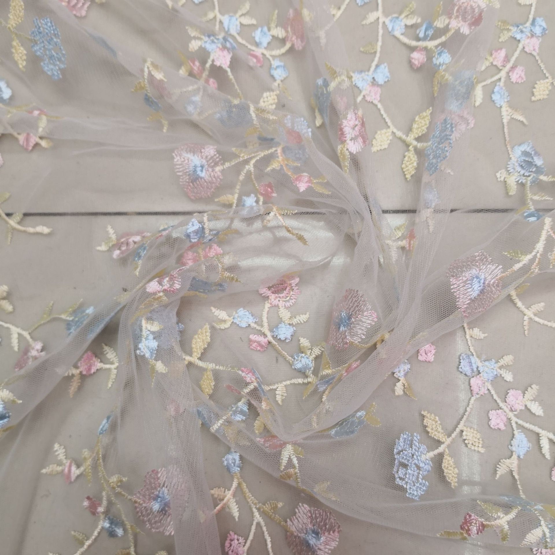 1 Yard Multicolored Gauze Luxurious Floral Embroidered Lace Etsy