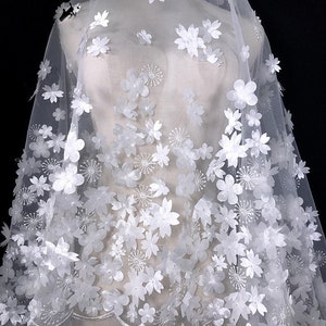 Solid Floral Embroidery Lace Fabric for Wedding Dress,Bridal Veil Flower Tulle Material