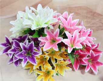 9 flowers Artificial flower Silk Lily Bouquets for Bridal,Wedding Centerpieces Arrangement,Fake Floral Lily Home Decoration