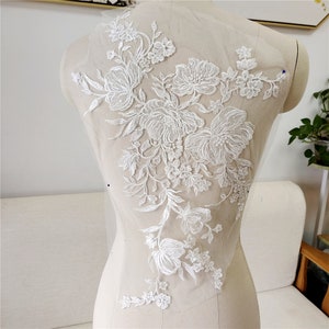 white sequin flower embroidery  Lace Applique Patch, bridal dress lace applique, Embroidered Appliques for prom dress